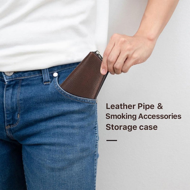 CONTACTS Small Pipe Tobacco Pouch Leather Smoking Pipe Storage Organizer Portable Accessories Lighter Holder Zipper Tobacco Pipes Travel Box - Image 3